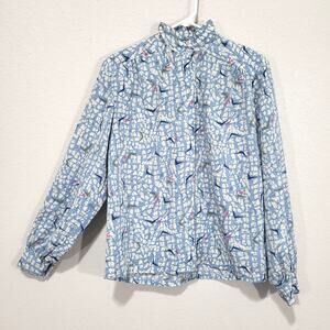 Pendleton Vintage Blouse Women's Large Blue Abstract Print Button Up 80s